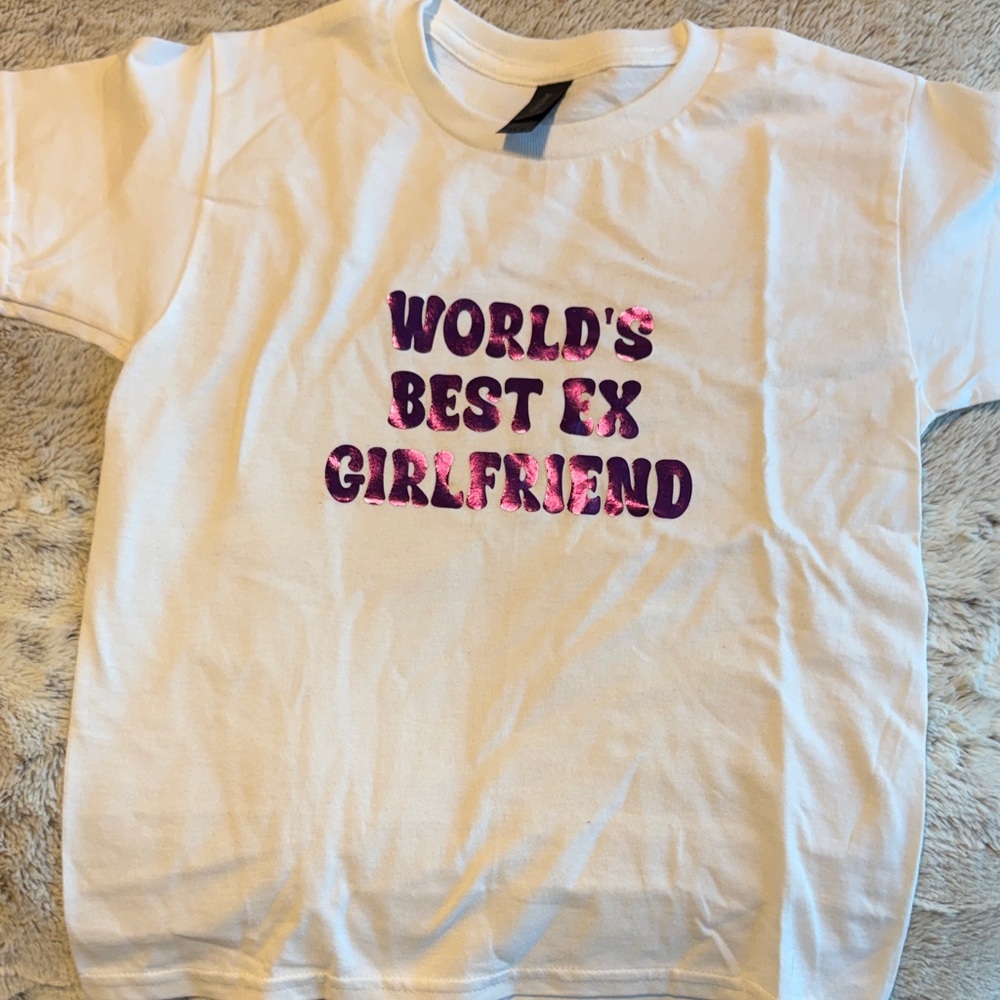 Women's White Tee with Pink and Purple Print